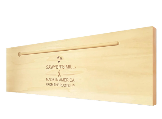 Back of Sawyer's Mill handcrafted 4×12 wood sign