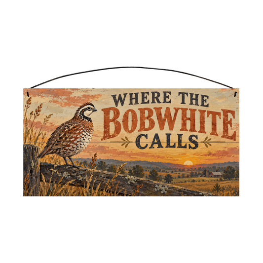 Where the Bobwhite Calls 7x14 pine wood sign, front view