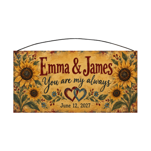 You Are My Always personalized wood sign, front view with sample wording