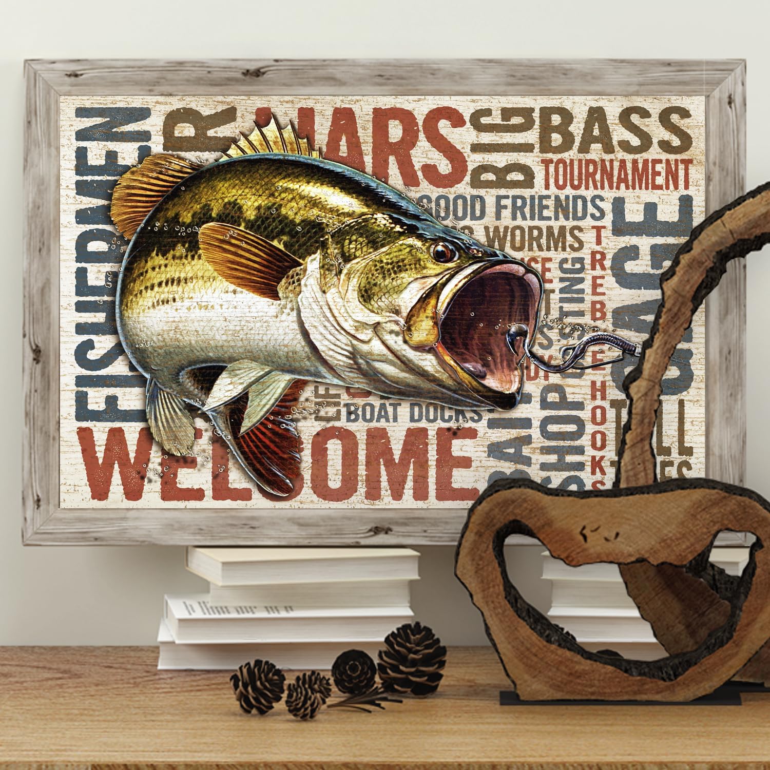 Shows the Custom Largemouth Bass Poster Framed.