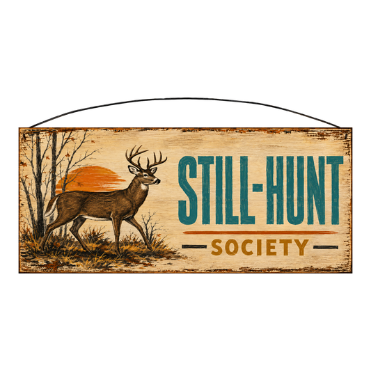 Still-Hunt Society whitetail deer wood sign, 7 x 16 inches — solid pine