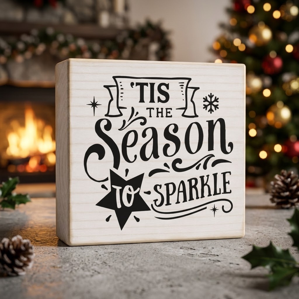 'Tis the Season to Sparkle Wood Block Sign, 4×4