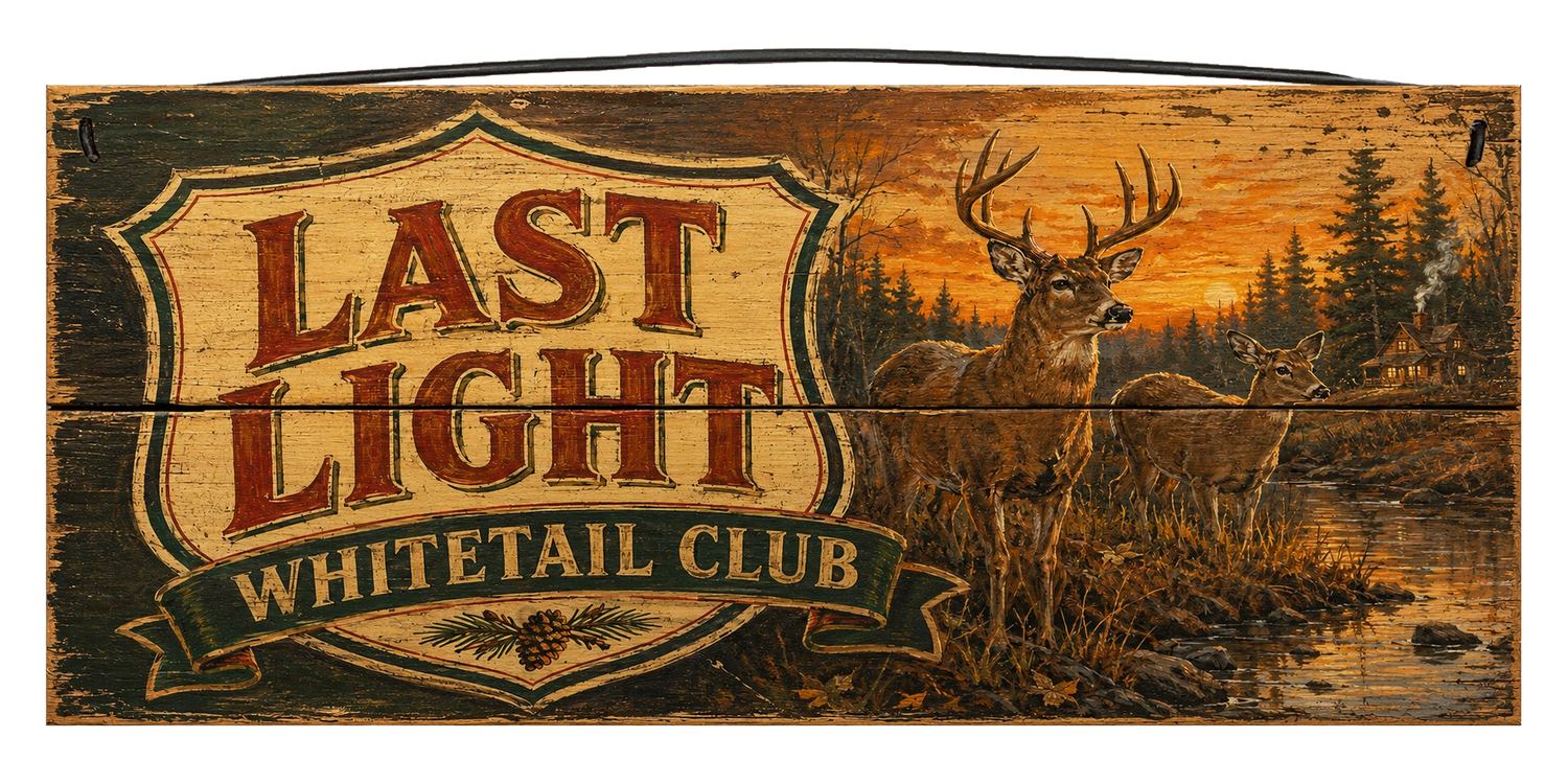 Last Light Whitetail Club 7 x 14 Wood Sign – Rustic Deer Cabin Decor