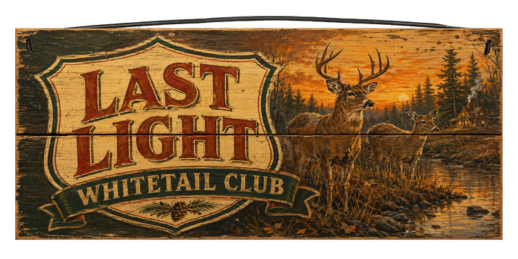 Last Light Whitetail Club 7 x 14 Wood Sign – Rustic Deer Cabin Decor