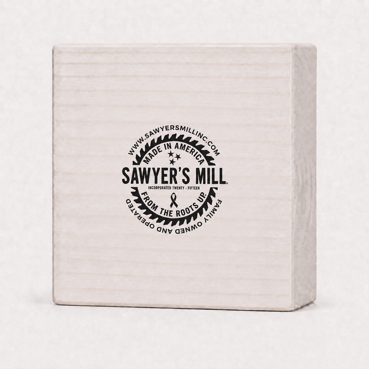 Back of Sawyer's Mill 4 x 4 in wood block sign