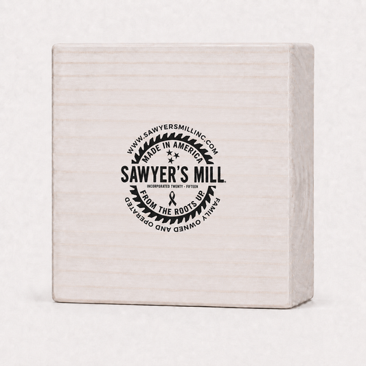 Back of Sawyer's Mill 4 x 4 in wood block sign