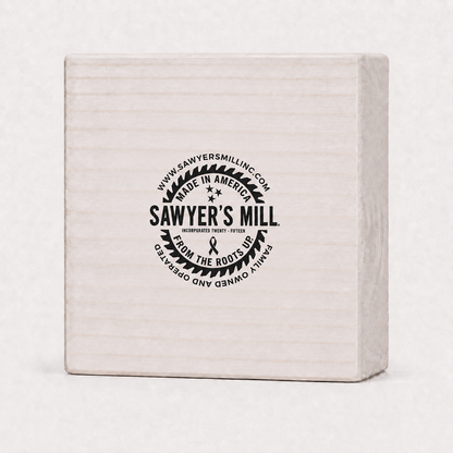 Back of Sawyer's Mill 4x4 in wood block sign