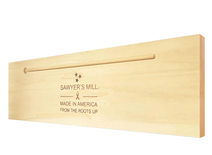 Back of Sawyer's Mill handcrafted 4×12 wood sign