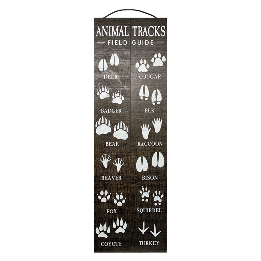 Animal Tracks Field Guide rustic cabin wood sign, 5 x 16 inch maple