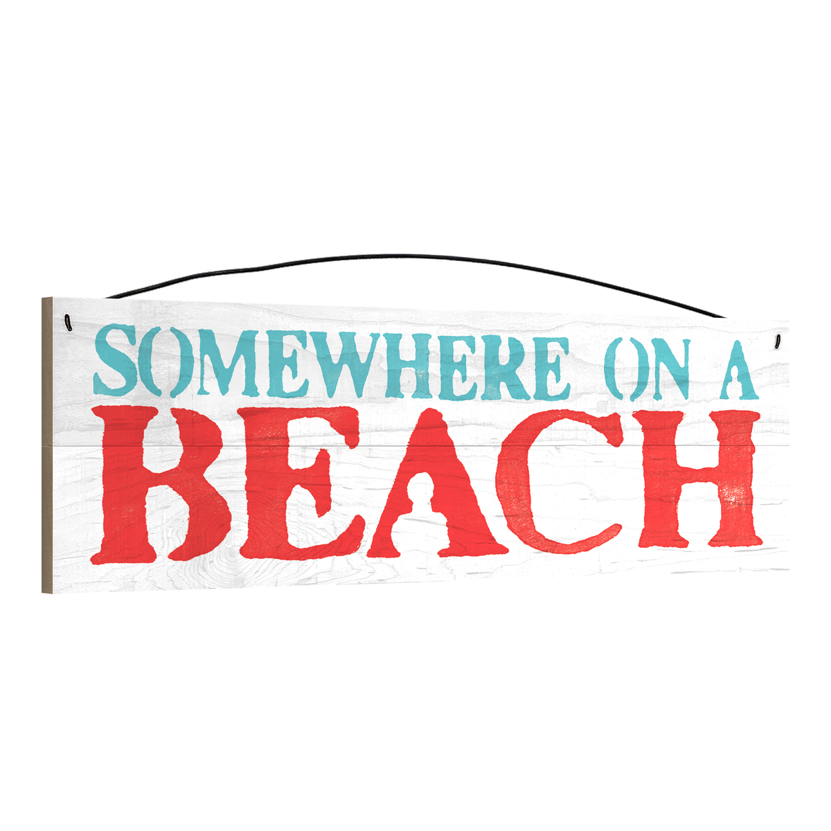 Somewhere On A Beach Wood Sign, 5×16 — angled view, solid maple