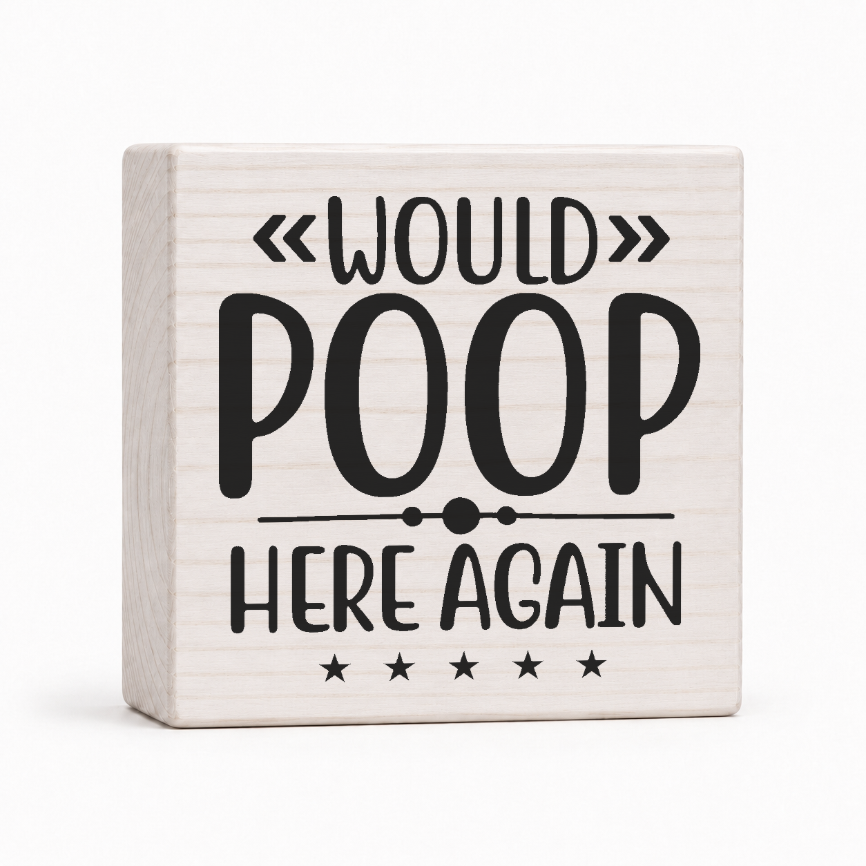 Would Poop Here Again 4x4 wood block sign by Sawyer's Mill