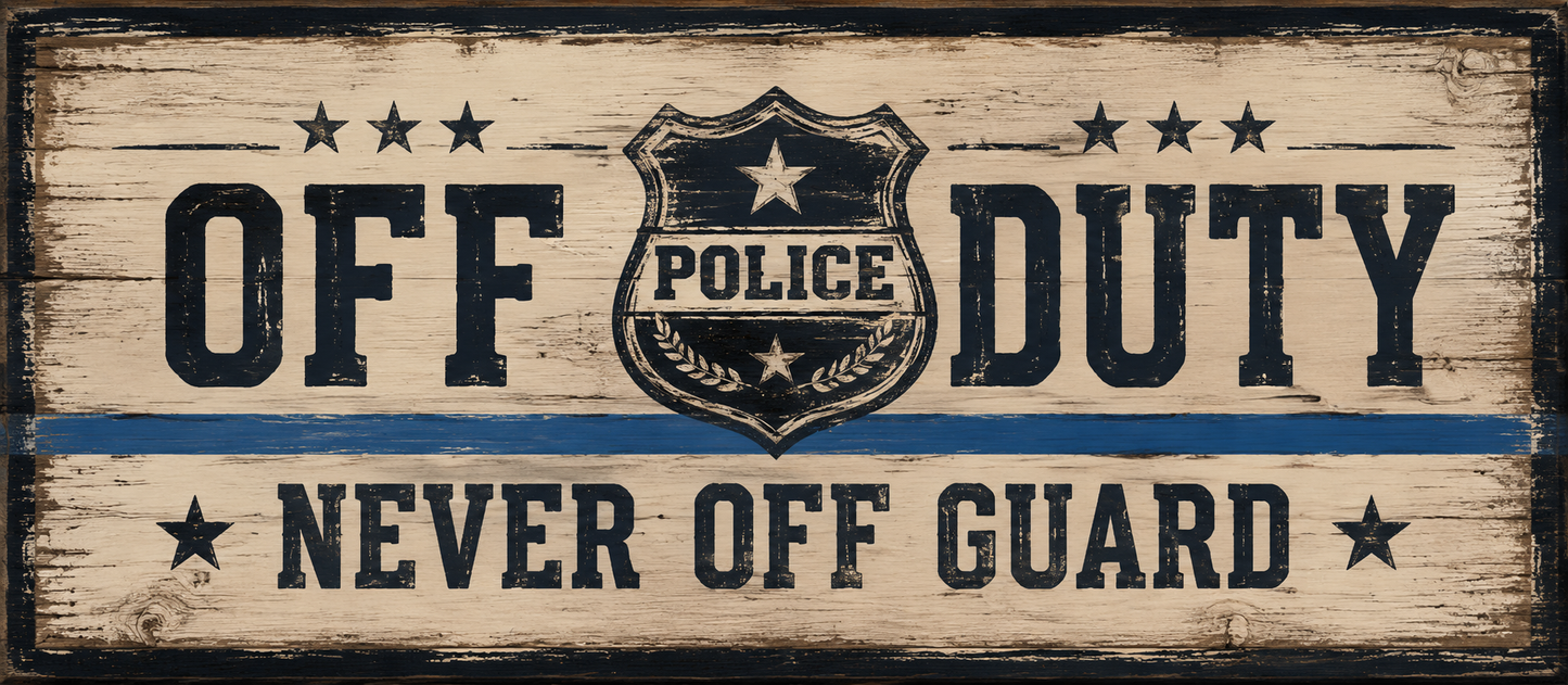 Off Duty Never Off Guard police wood sign by Sawyer's Mill