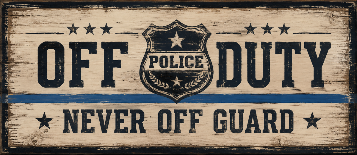 Off Duty Never Off Guard police wood sign by Sawyer's Mill