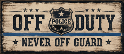 Off Duty Never Off Guard police wood sign by Sawyer's Mill