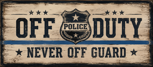 Off Duty Never Off Guard police wood sign by Sawyer's Mill