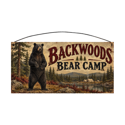Backwoods Bear Camp 7x14 pine wood sign, front view