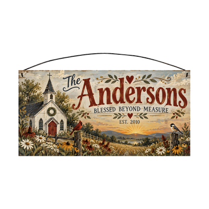 Personalized Blessed Beyond Measure Wood Sign — front, shown with sample wording