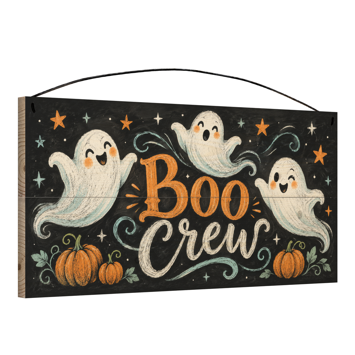 Boo Crew 7x14 wood sign, angle view