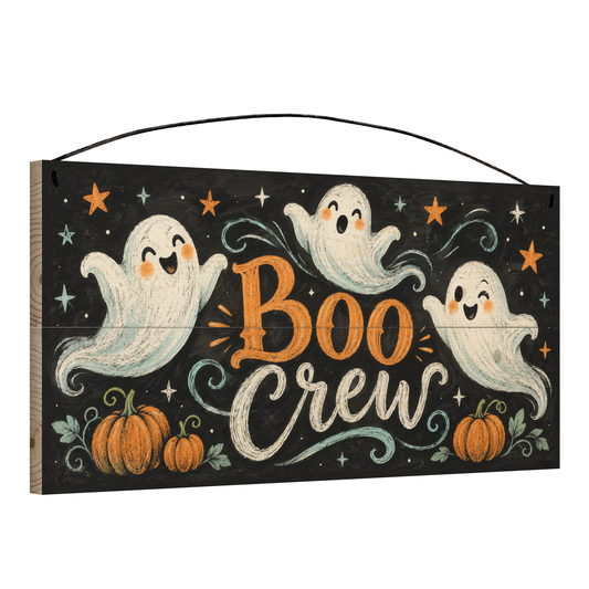 Boo Crew 7x14 wood sign, angle view