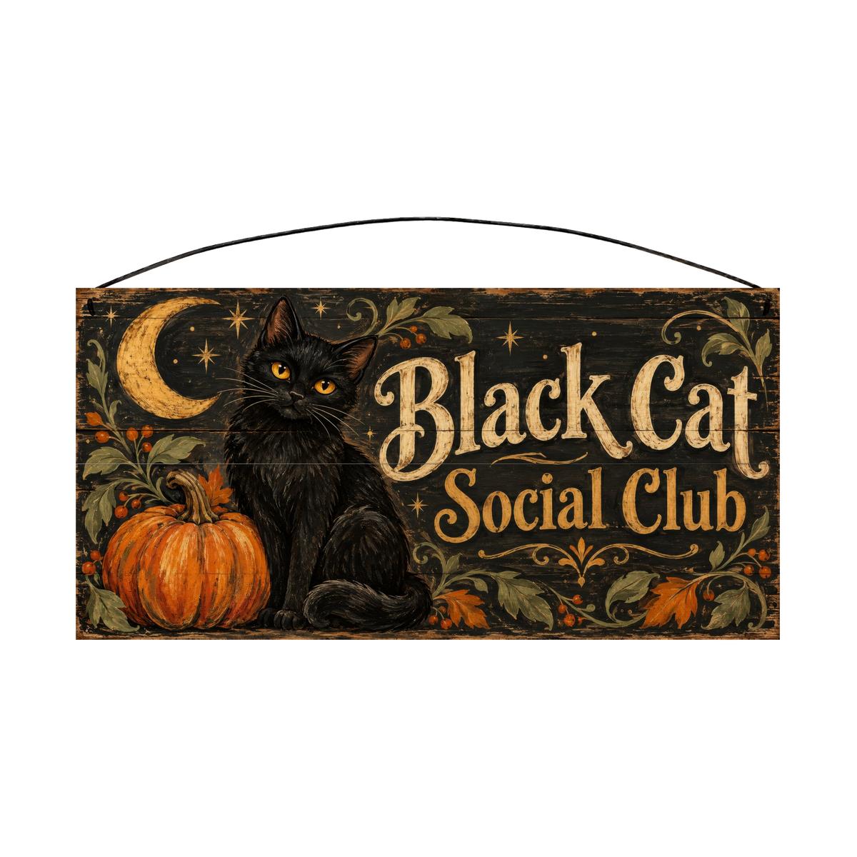 Black Cat Social Club 7x14 wood sign, front