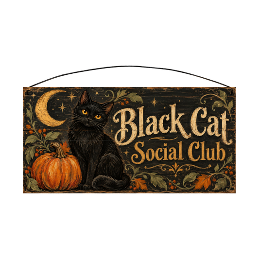 Black Cat Social Club 7x14 wood sign, front