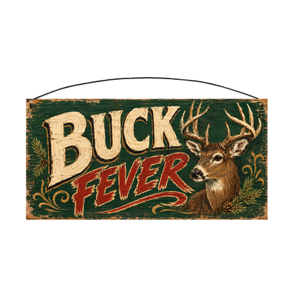 Buck Fever whitetail deer wood sign, 7 x 14 inches — solid pine