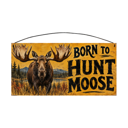 Born to Hunt Moose 7x14 pine wood sign, front view