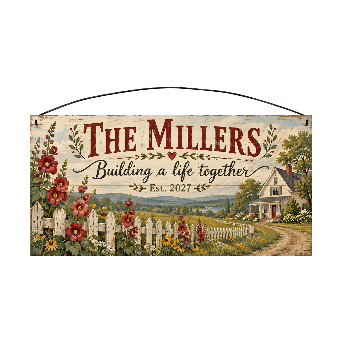 Personalized Building a Life Together Wood Sign — front, shown with sample wording