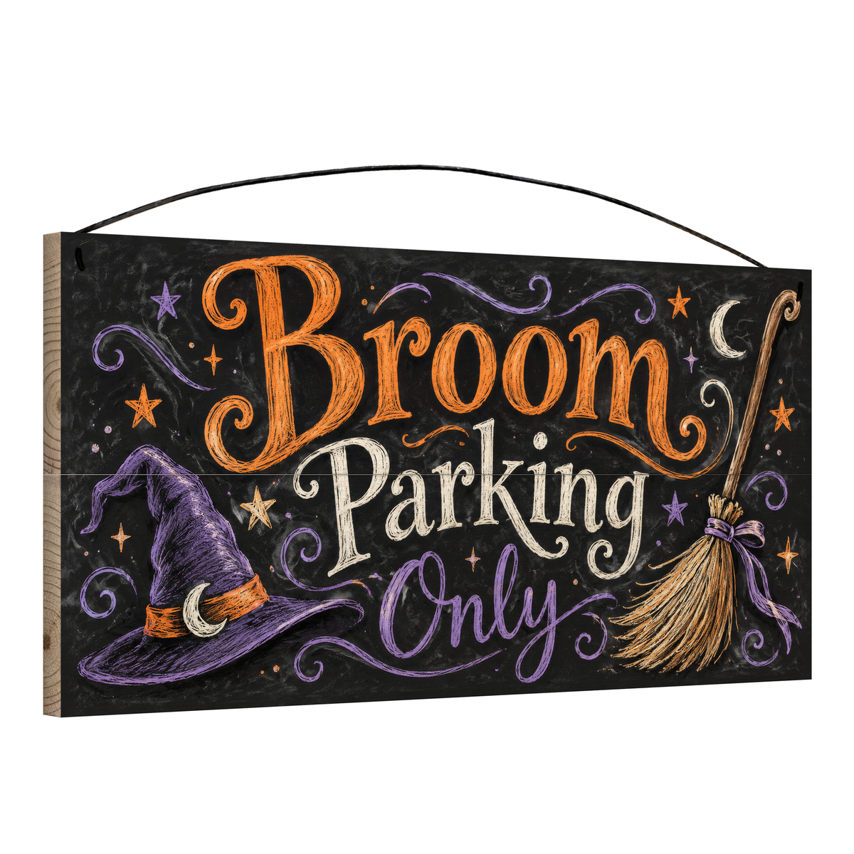 Broom Parking Only 7x14 wood sign, angle view