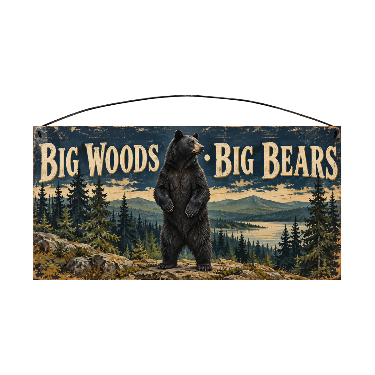 Big Woods Big Bears 7x14 pine wood sign, front view