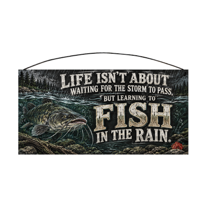 Fish in the Rain Catfish Wood Sign, 7×14 — solid pine