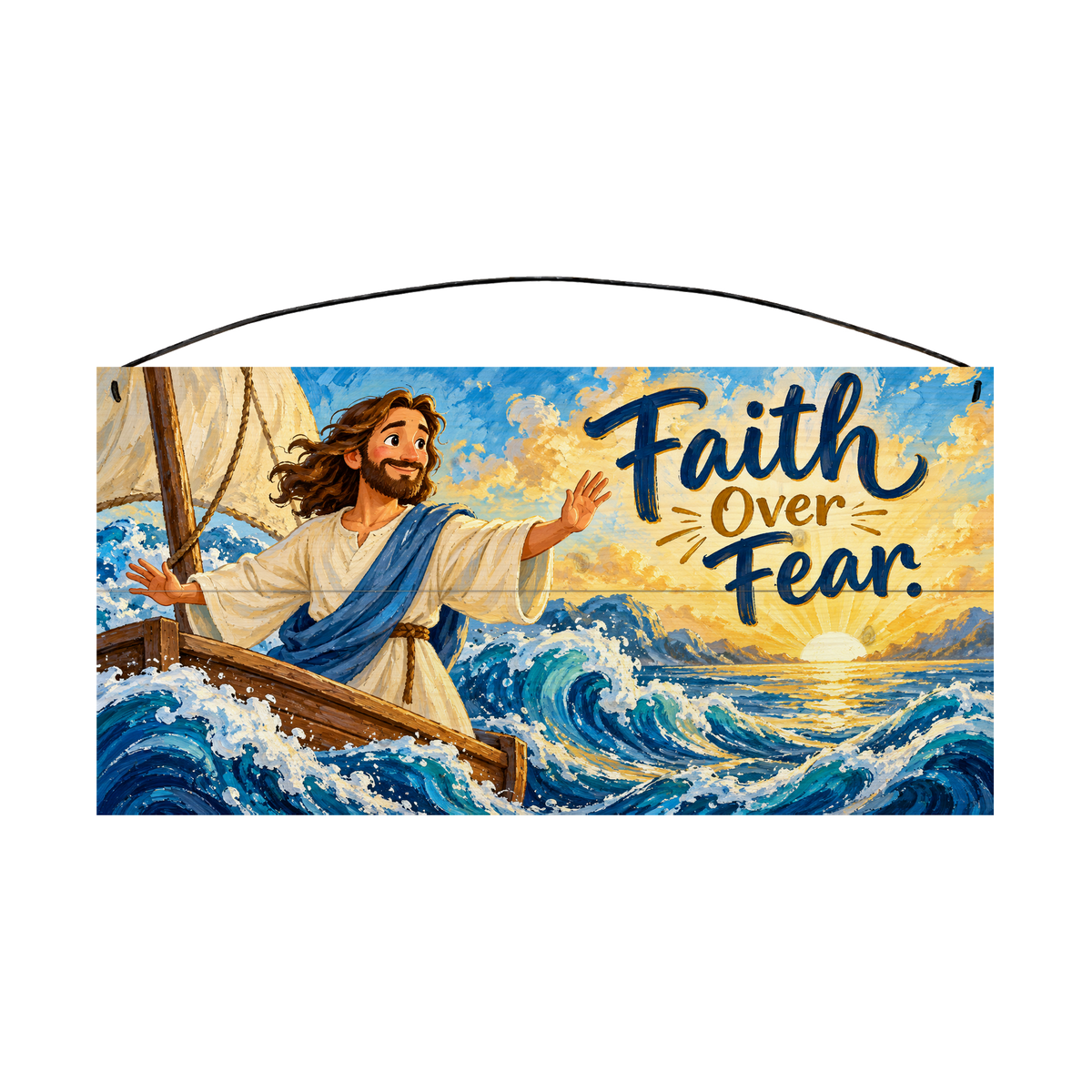 Faith Over Fear wood sign, 7x14, front view