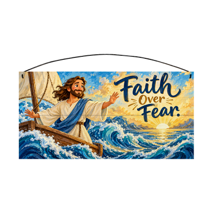 Faith Over Fear wood sign, 7x14, front view