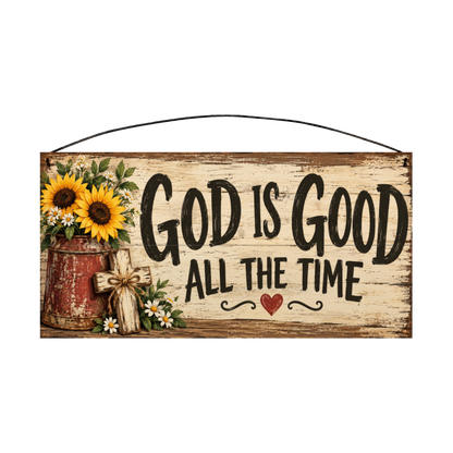 God Is Good All the Time 7x14 wood sign, front