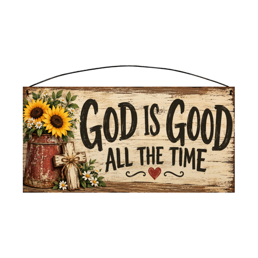 God Is Good All the Time 7x14 wood sign, front