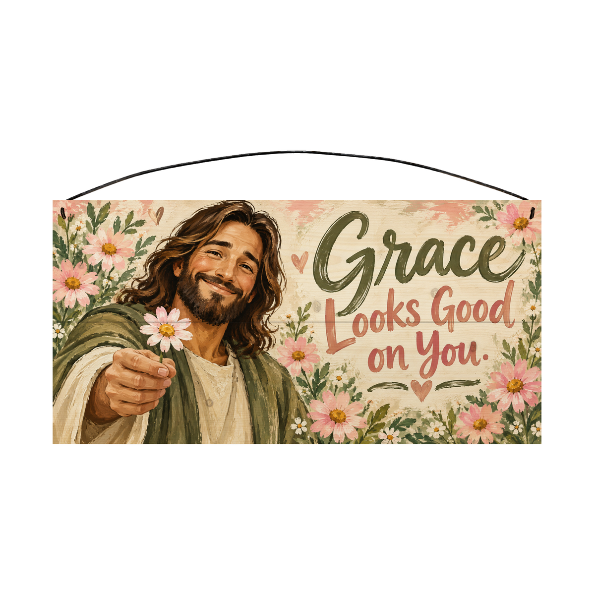 Grace Looks Good on You wood sign, 7x14, front view