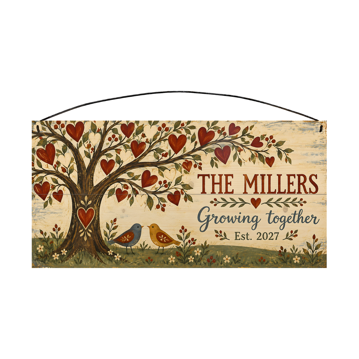 Personalized Growing Together Wood Sign — front, shown with sample wording