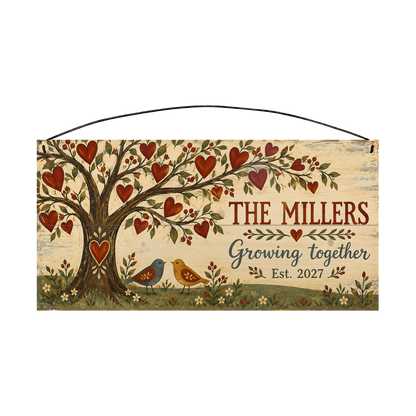 Personalized Growing Together Wood Sign — front, shown with sample wording