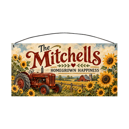 Personalized Homegrown Happiness Wood Sign — front, shown with sample wording