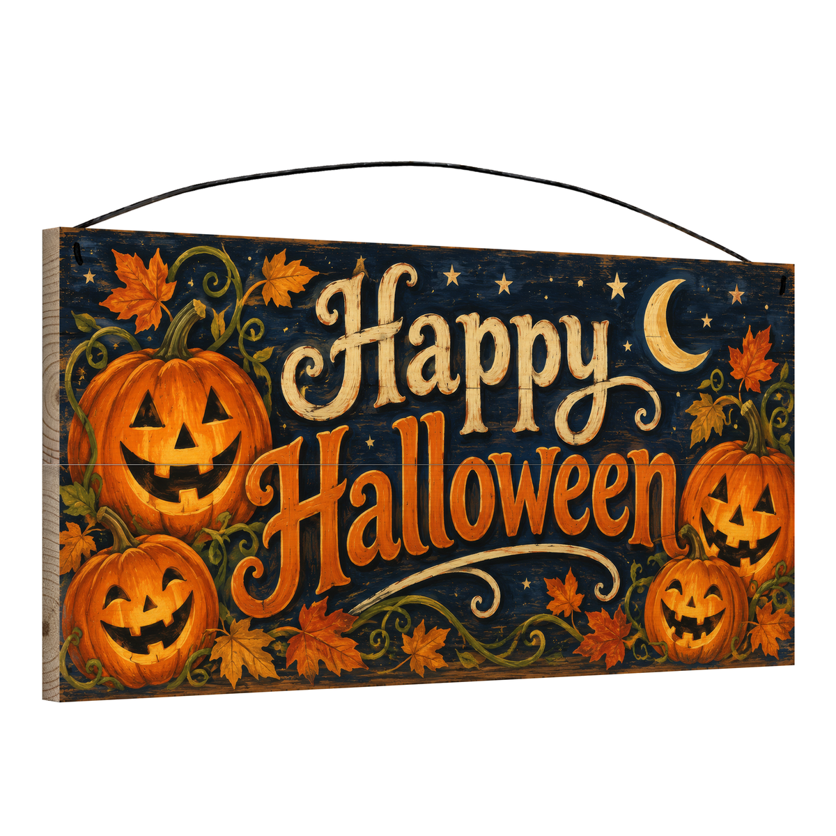 Happy Halloween 7x14 wood sign, angle view