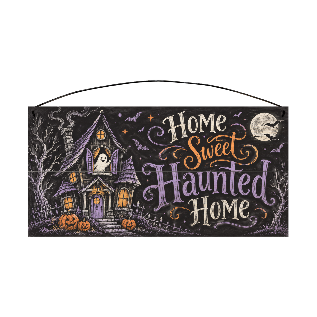 Home Sweet Haunted Home 7x14 wood sign, front