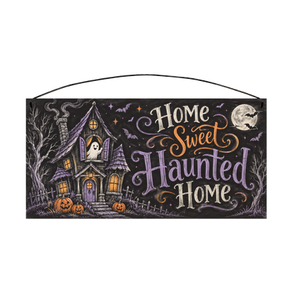 Home Sweet Haunted Home 7x14 wood sign, front