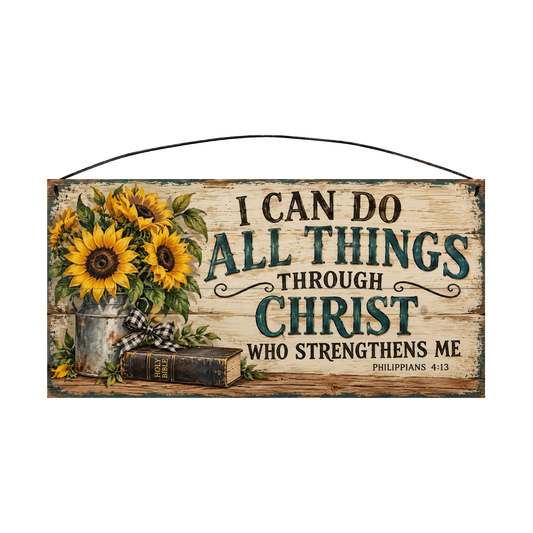 I Can Do All Things Through Christ Philippians 4:13 wood sign, front view