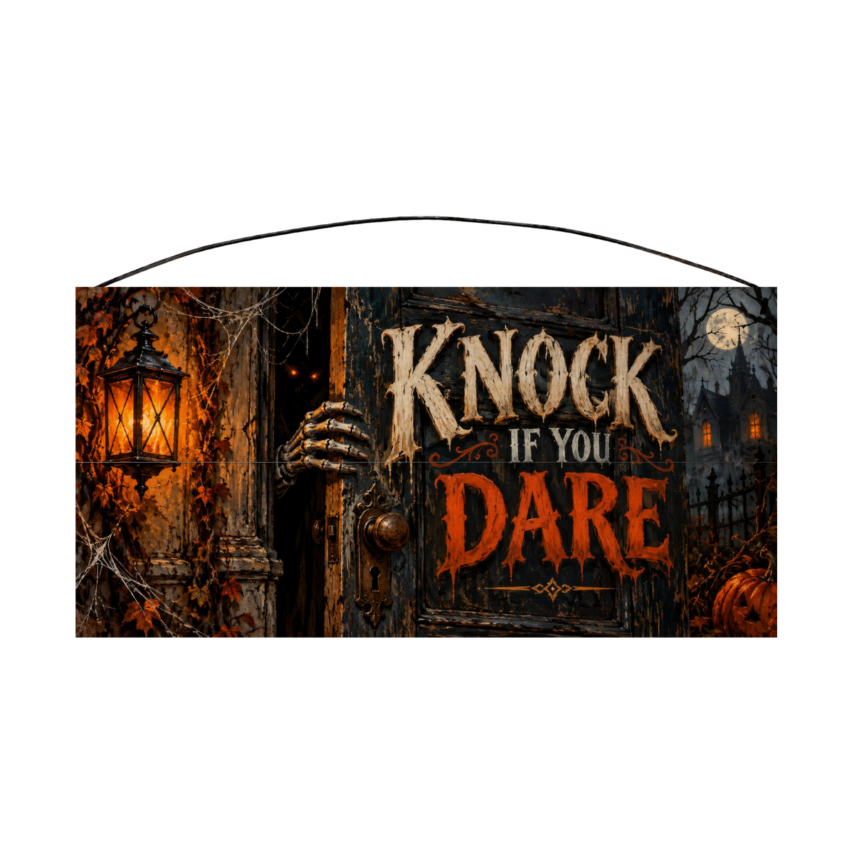 Knock If You Dare 7x14 wood sign, front