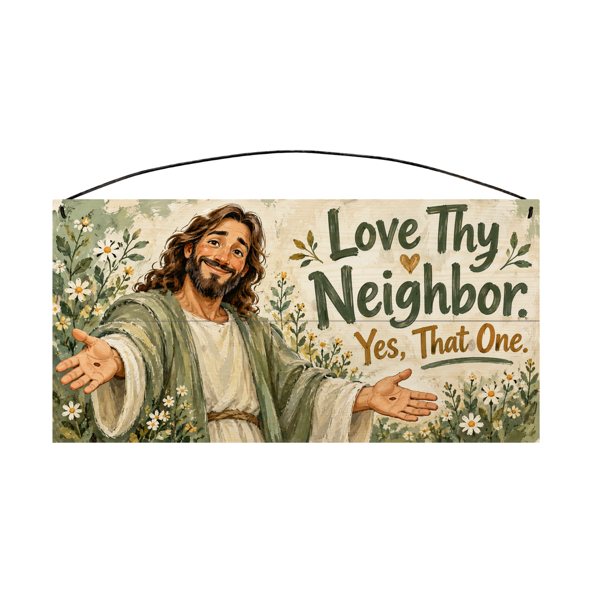 Love Thy Neighbor Yes, That One wood sign, 7x14, front view