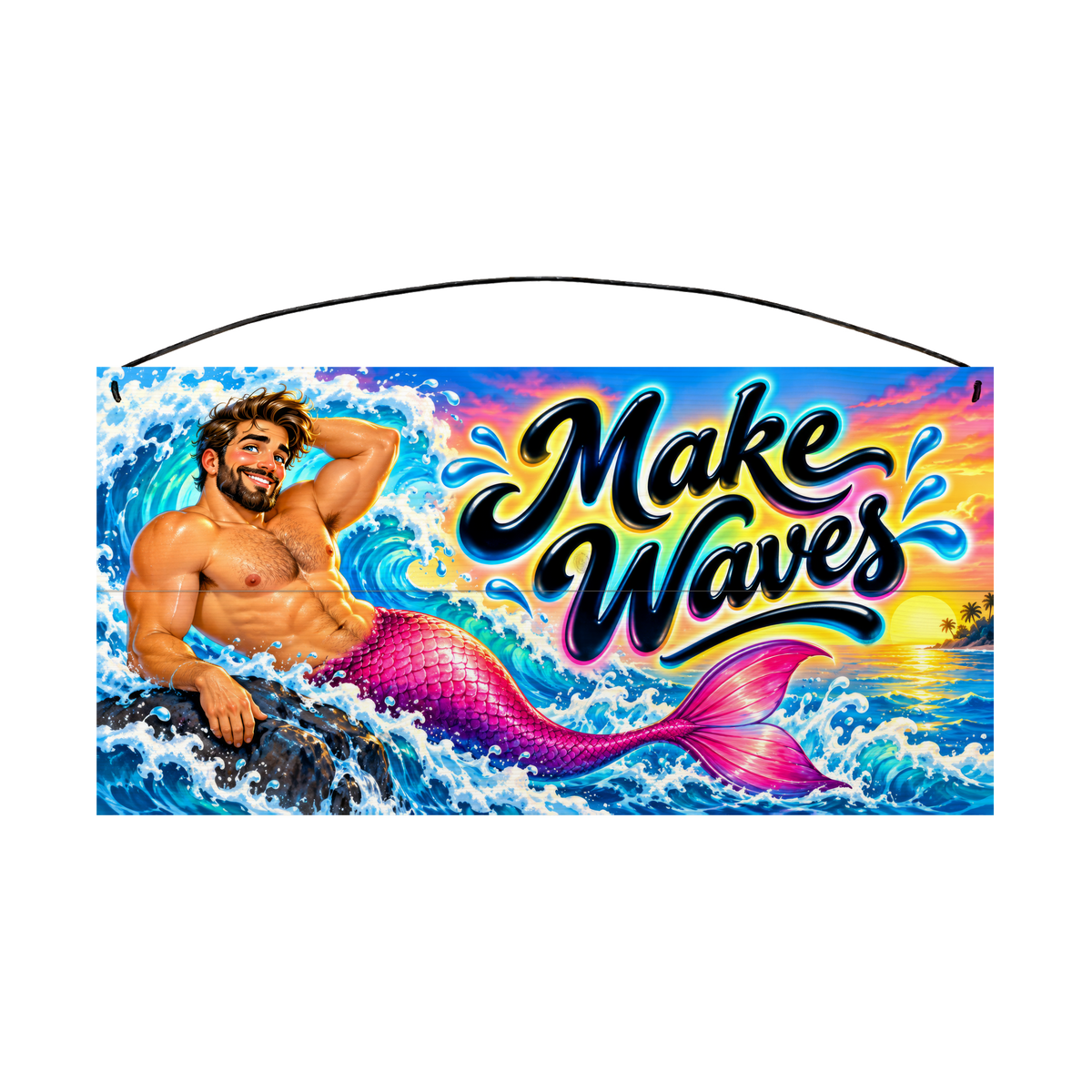 Make Waves Merman Wood Sign 7 × 14 wood sign — solid pine