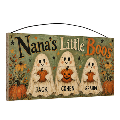 Personalized Little Boos Grandparent Ghosts Halloween Wood Sign – Custom Grandparent and Grandkid Names, 7×14
