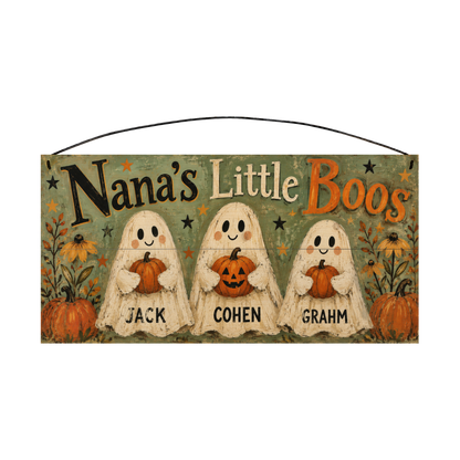 Personalized Little Boos Grandparent Ghosts Halloween Wood Sign – Custom Grandparent and Grandkid Names, 7×14