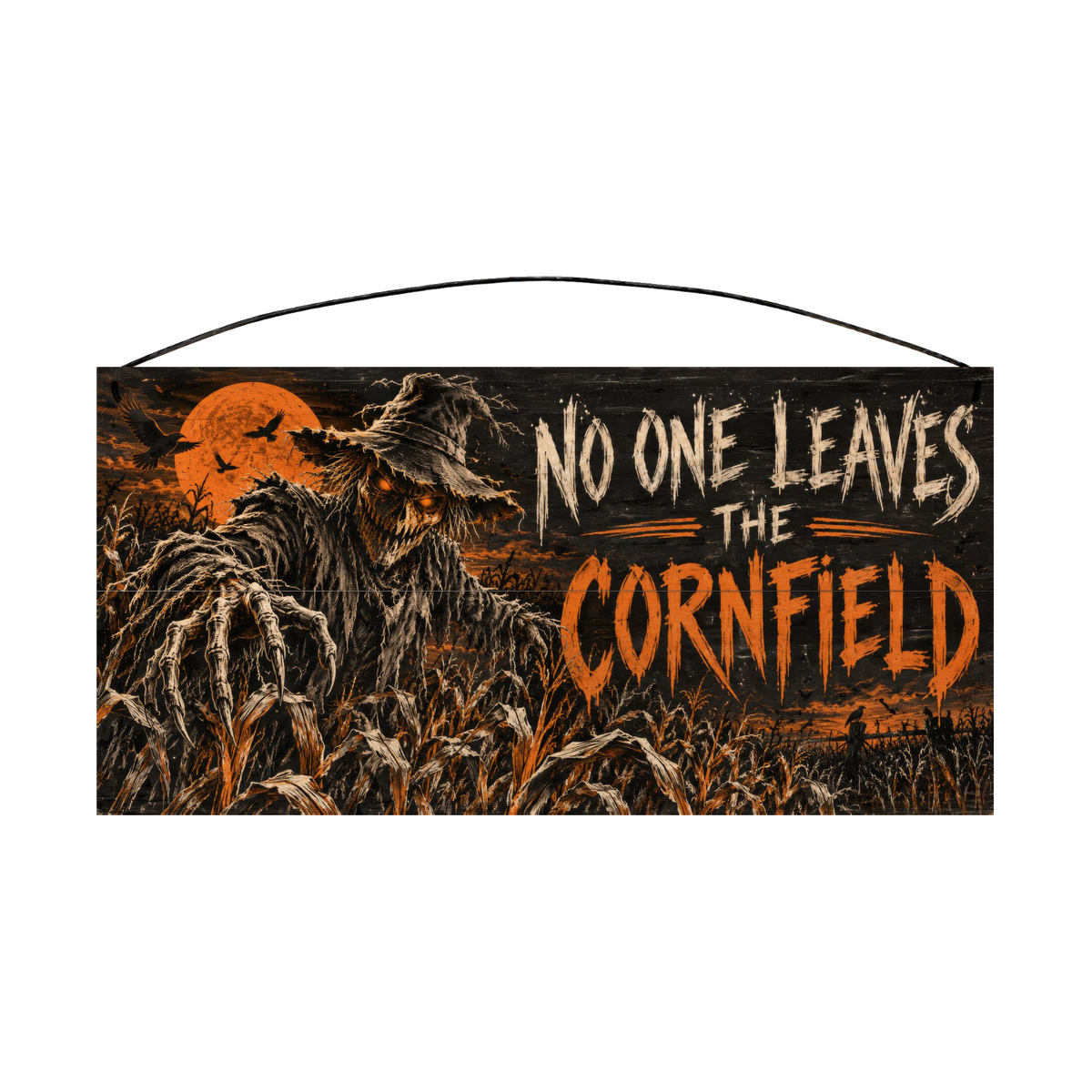 No One Leaves the Cornfield 7x14 wood sign, front
