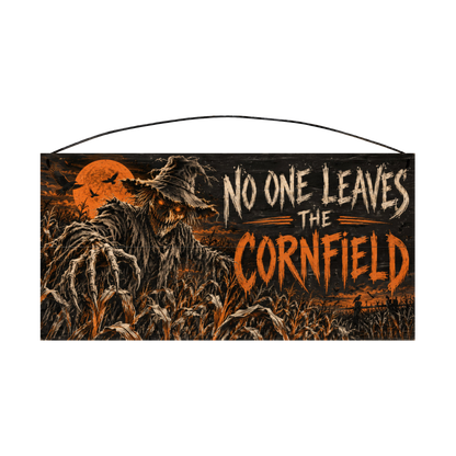 No One Leaves the Cornfield 7x14 wood sign, front